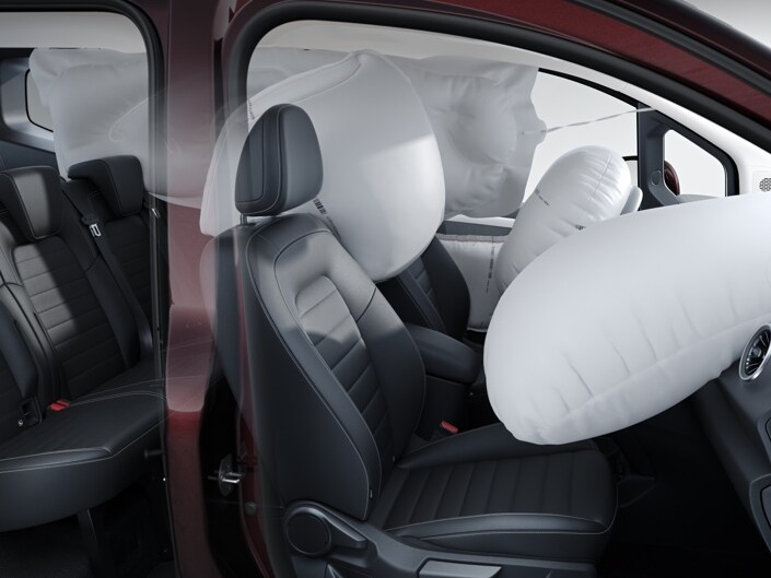 Die Airbags im Fahrerraum und Fond der Mercedes-Benz T-Klasse.