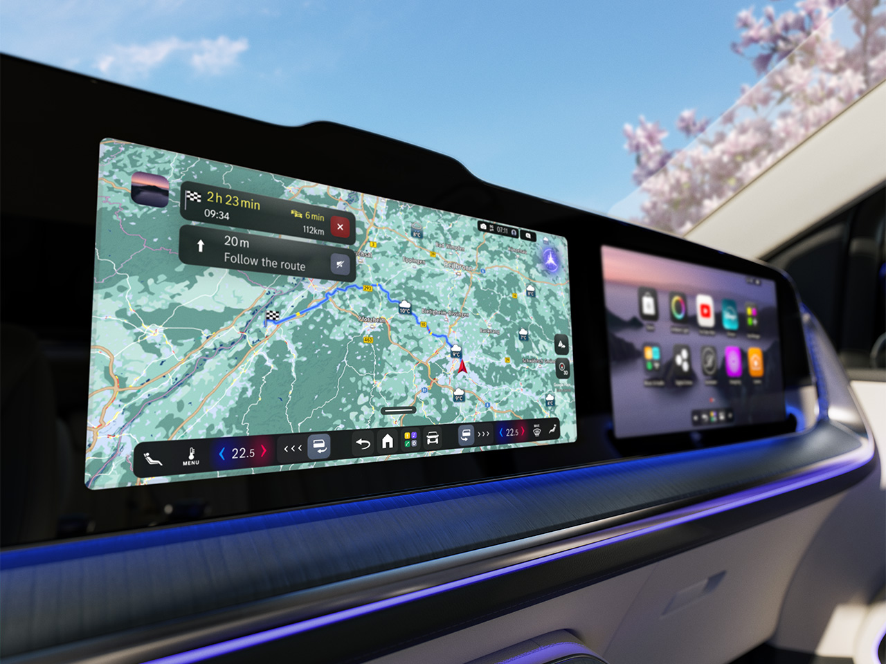 VLE | Mercedes-Benz Gezeigt wird das MBUX mit verschiedenen Digitalen Extras wie dem MBUX Virtual Assistant, MBUX Navigation und GUARD 360°.