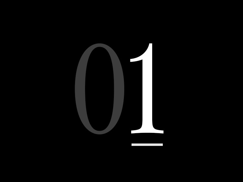 Eine große Zahl "01".