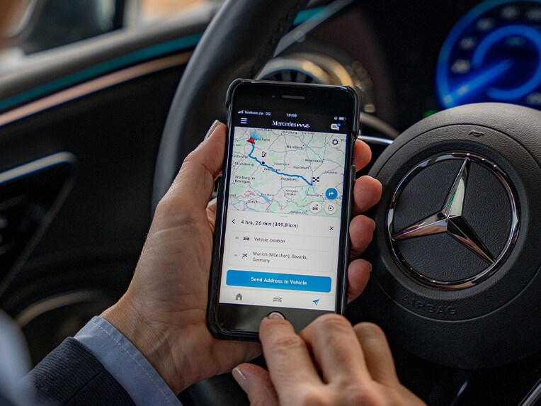 Routenplanung in der Mercedes-Benz App.