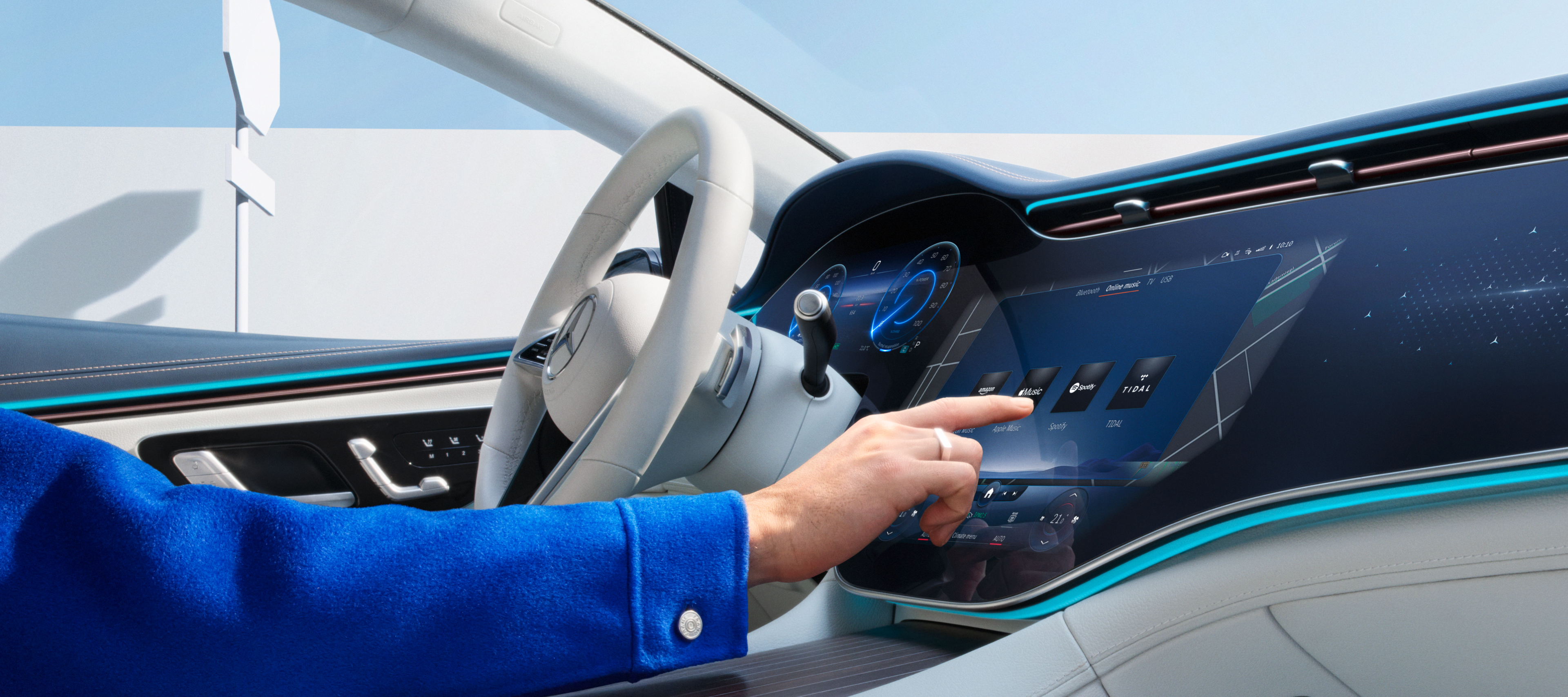 Digitale Extras | Mehr erfahren | Mercedes-Benz. Auf dem Bildschirm des MBUX Multimediasystems in einem Mercedes-Benz werden Digitale Extras ausgewählt.