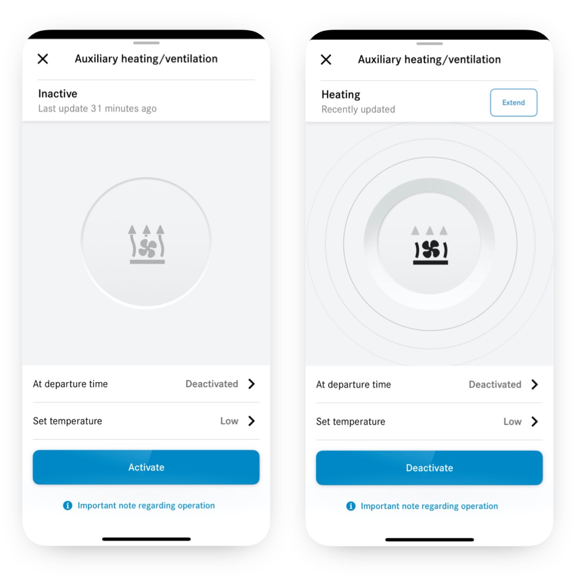 Programmierung Standheizung/-belüftung | Remote | Mercedes-Benz. Auf einem Smartphone wird mit dem Digitalen Extra Programmierung Standheizung/-belüftung die Klimatisierung eingestellt.