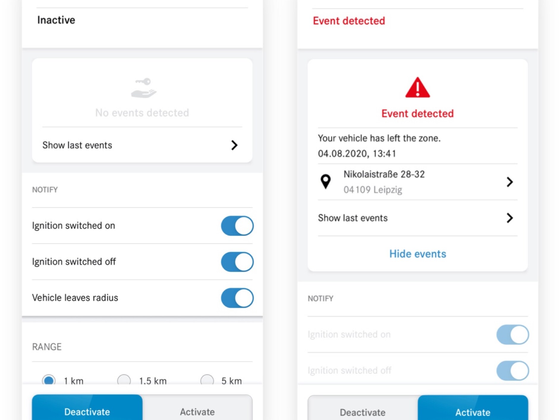Hier sehen Sie auf einem Smartphone die verschiedenen Bildschirme, die erscheinen, wenn das Digitale Extra Parkservice-Überwachung einen Verstoß feststellt.