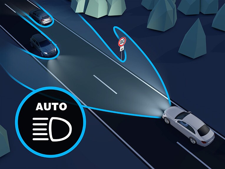 Ein Scheinwerfer mit adaptiven Fernlicht-Assistent Plus.