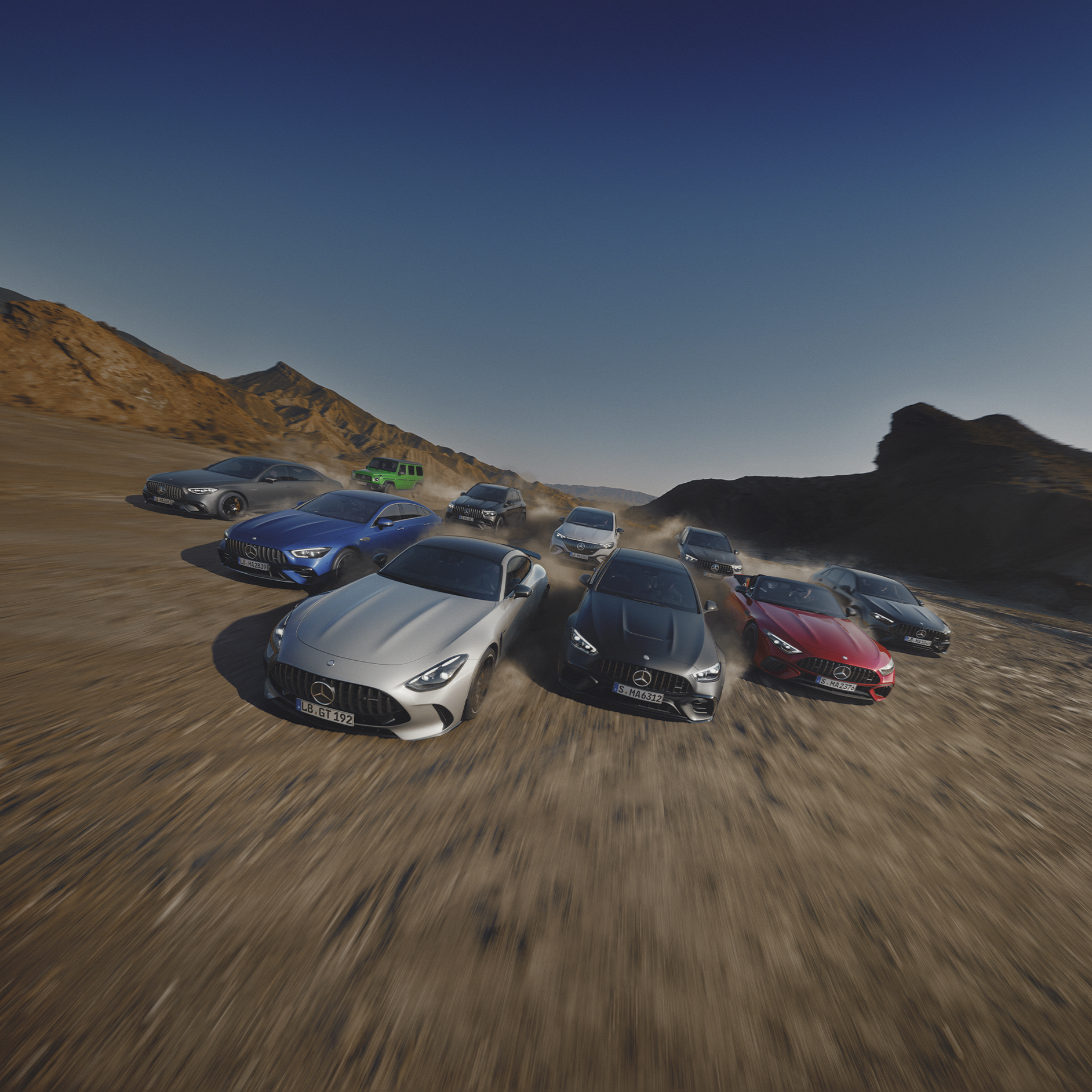 Gruppe von Mercedes-AMG Fahrzeugen. Gruppe von Mercedes-AMG Fahrzeugen.