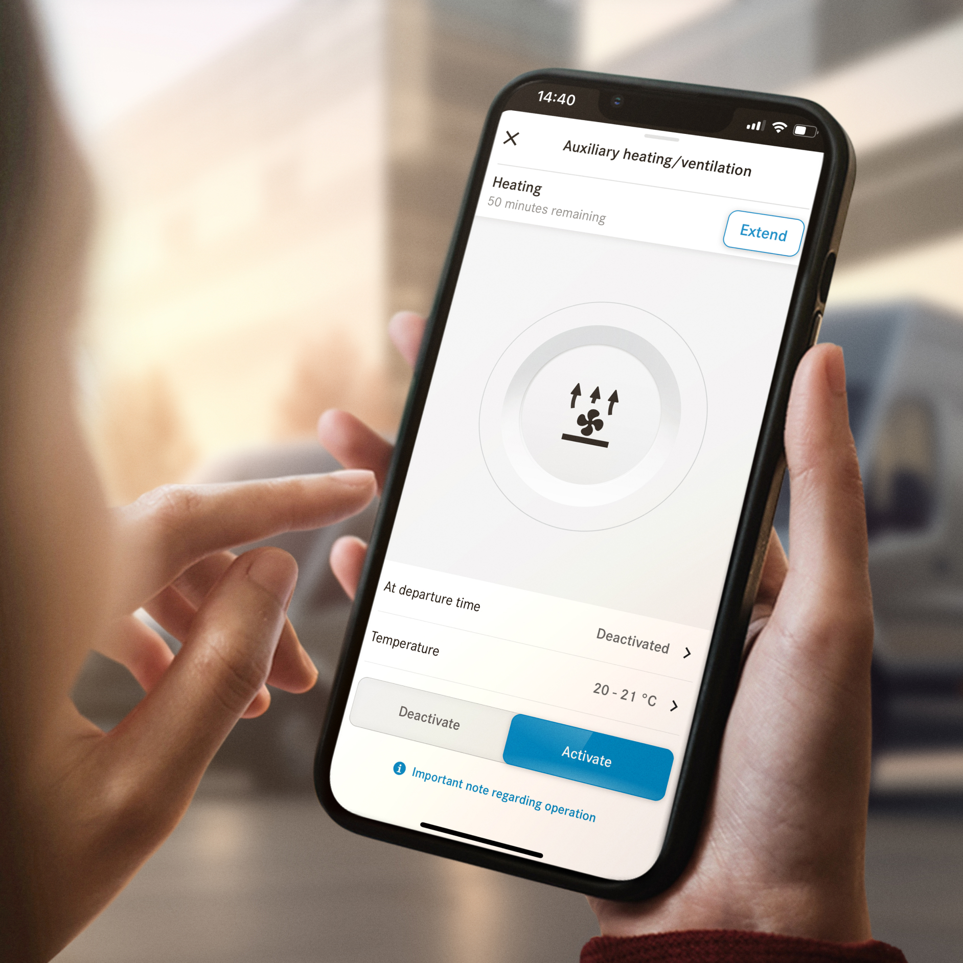 Programmierung Standheizung/-belüftung | Digitale Extras | Mercedes-Benz Die Funktion Programmierung Standheizung/-belüftung von Mercedes-Benz auf einem Smartphone.